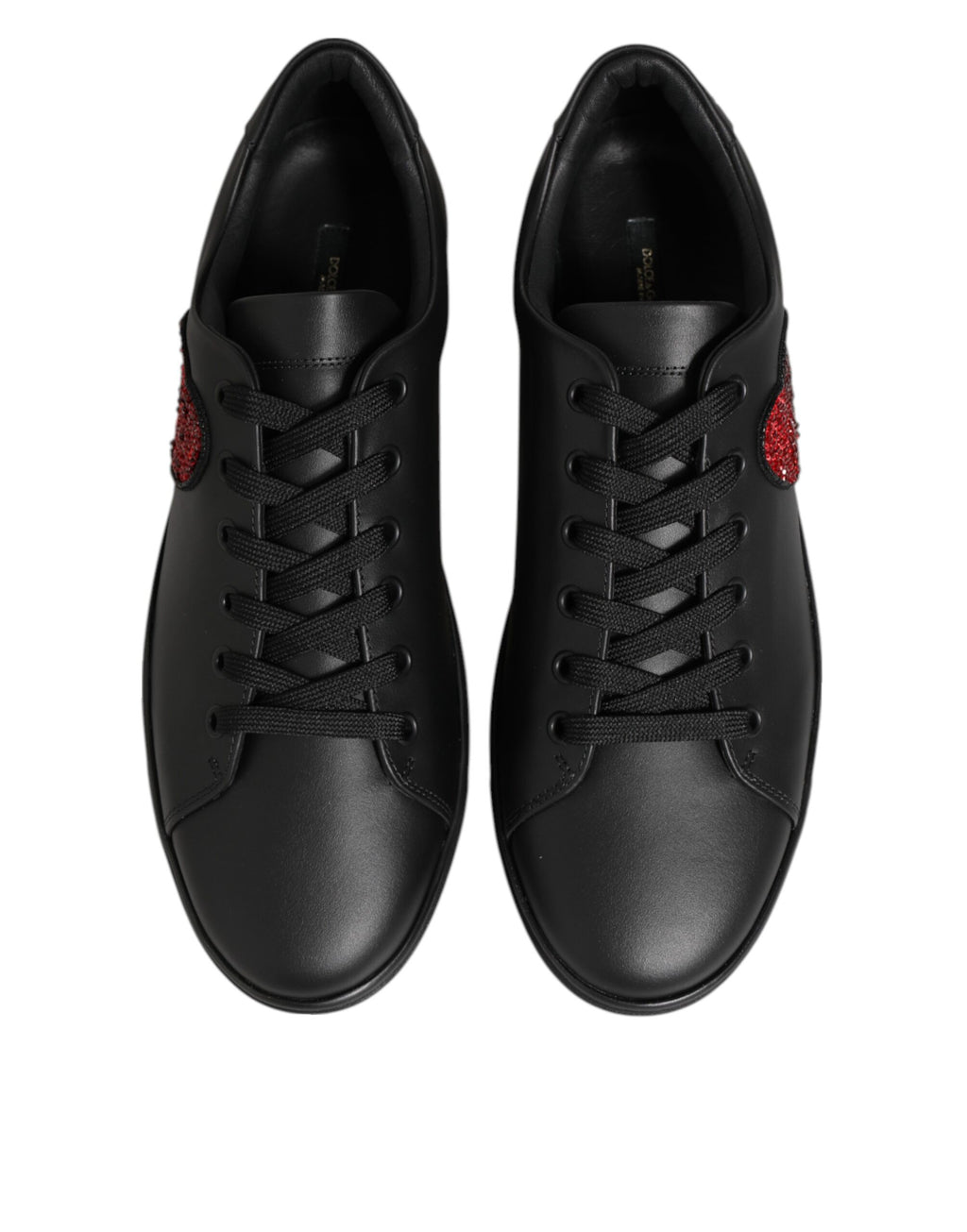 Dolce & Gabbana Black Leather Crystal Heart Sneakers  Shoes - ACCEXO