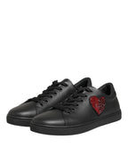 Dolce & Gabbana Black Leather Crystal Heart Sneakers  Shoes - ACCEXO