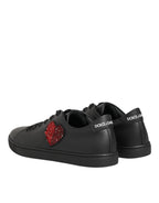 Dolce & Gabbana Black Leather Crystal Heart Sneakers  Shoes - ACCEXO
