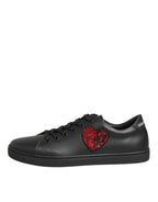Dolce & Gabbana Black Leather Crystal Heart Sneakers  Shoes - ACCEXO