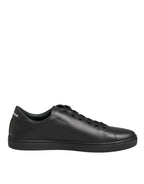 Dolce & Gabbana Black Leather Crystal Heart Sneakers  Shoes - ACCEXO