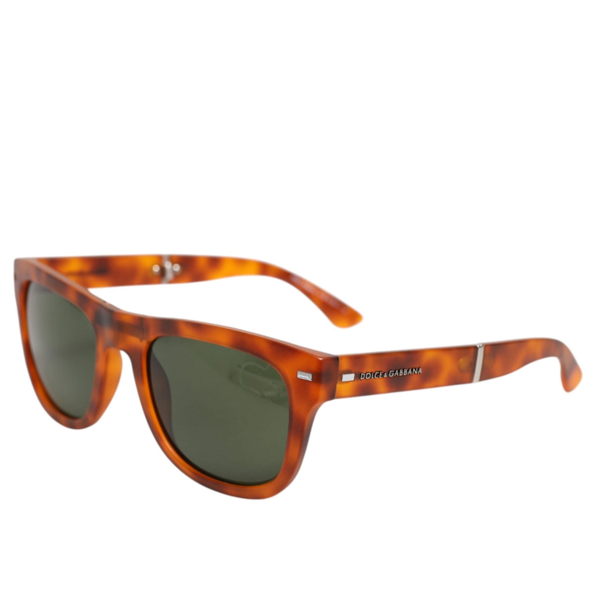 Sunglasses with tortoiseshell frame and dark lenses on a white background