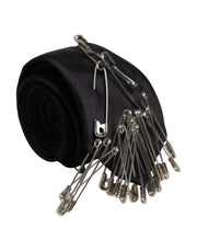 Dolce & Gabbana Black Safety Pins Silk Adjustable Necktie Accessory Tie for Men