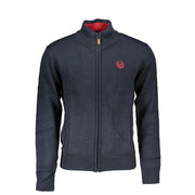 Dark gray zip-up jacket with a red logo on a white background