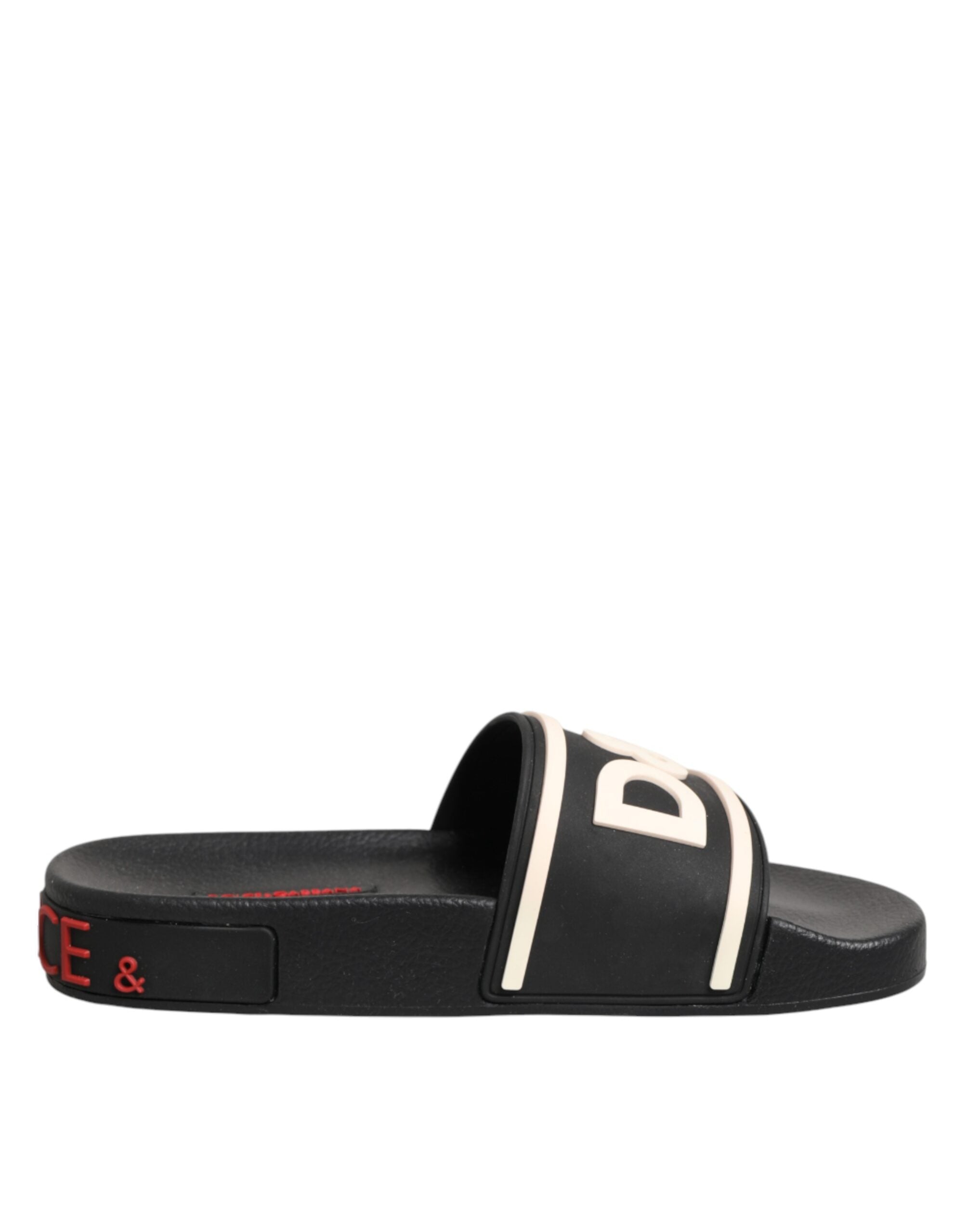 Dolce & Gabbana Black Rubber Slides Sandals Beachwear Shoes for Women