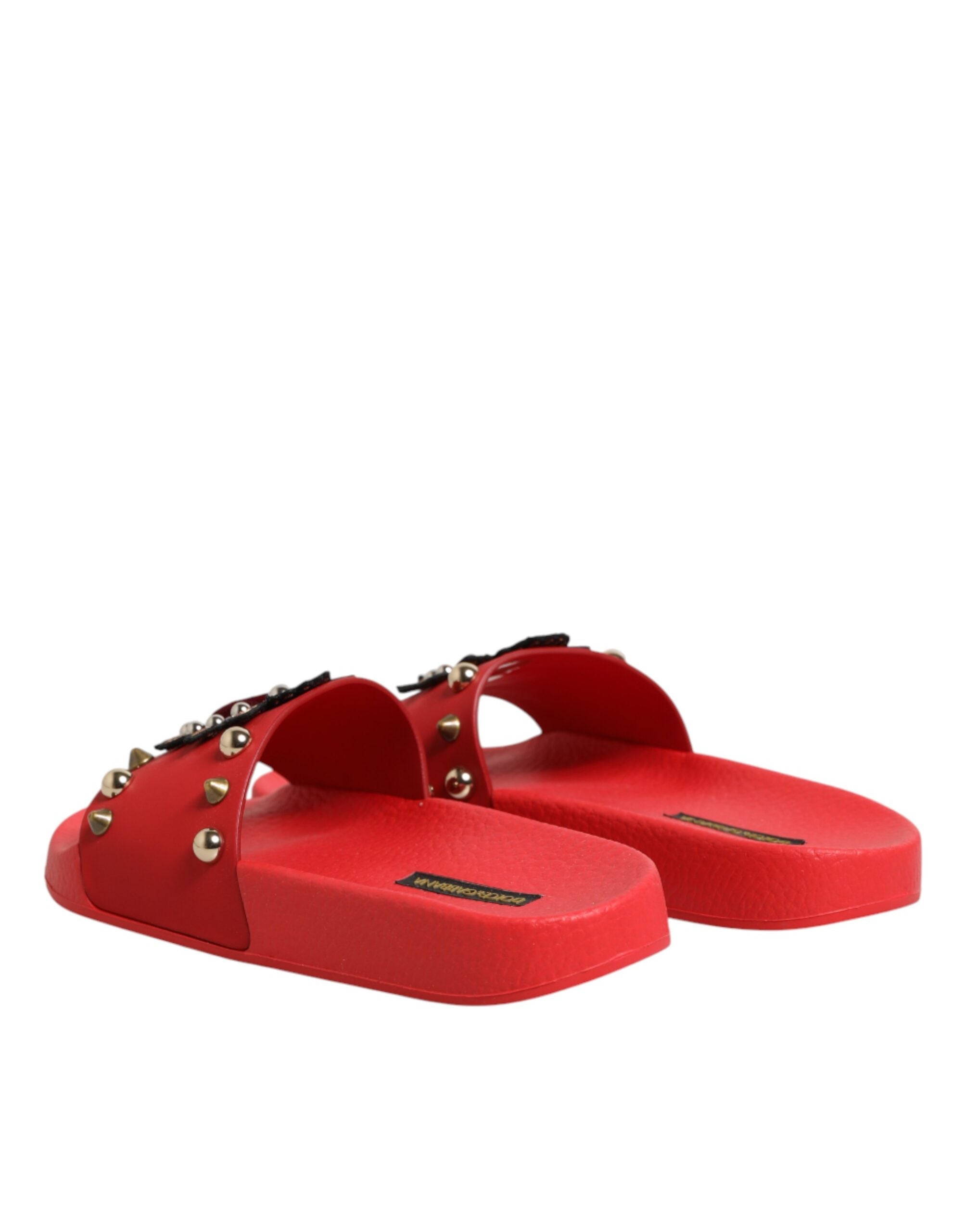 Dolce & Gabbana Red Sacred Heart Stud Slides Beachwear Shoes