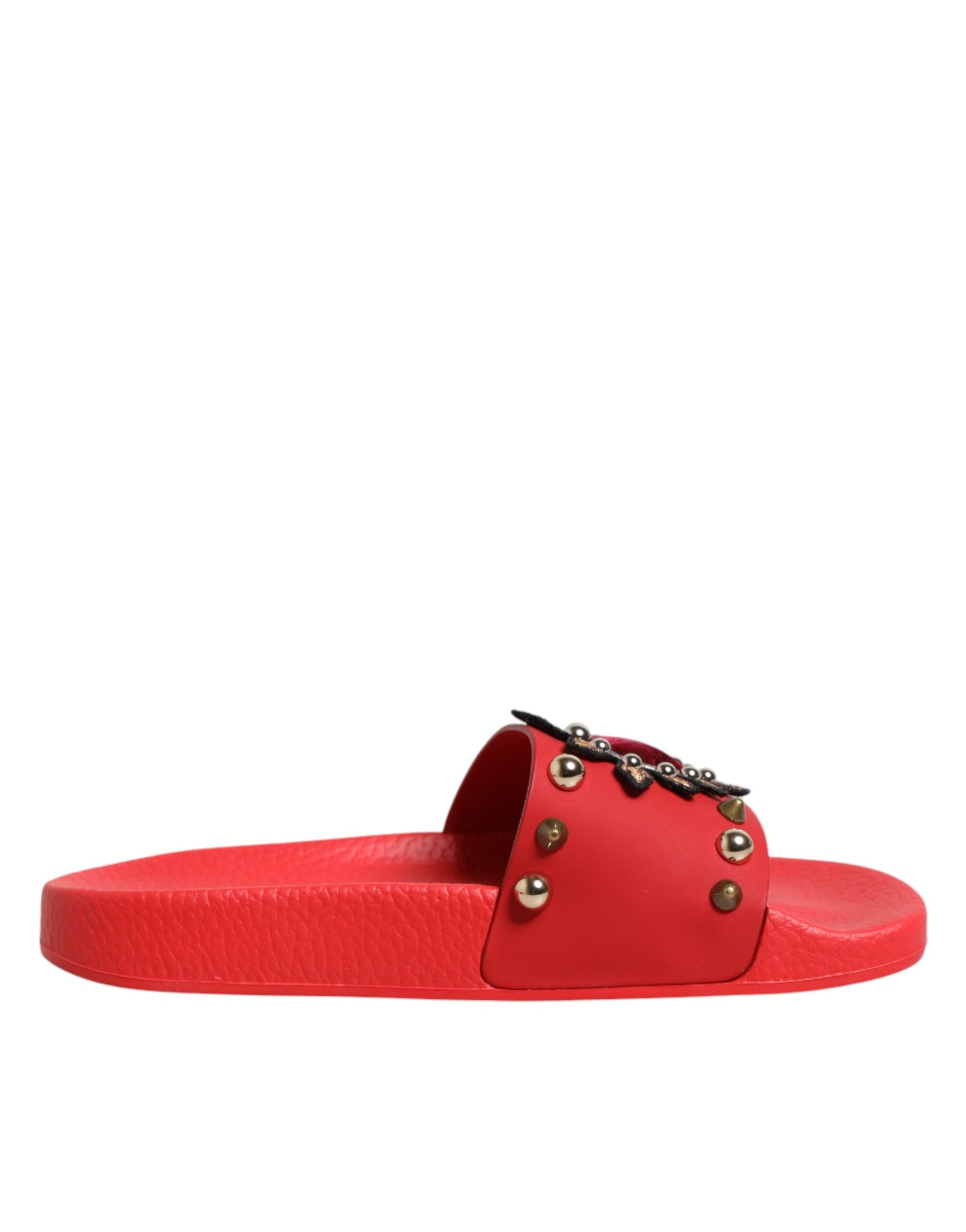 Dolce & Gabbana Red Sacred Heart Stud Slides Beachwear Shoes for Women