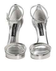 Dolce & Gabbana Silver Leather Platform Keira Sandals Shoes for Women