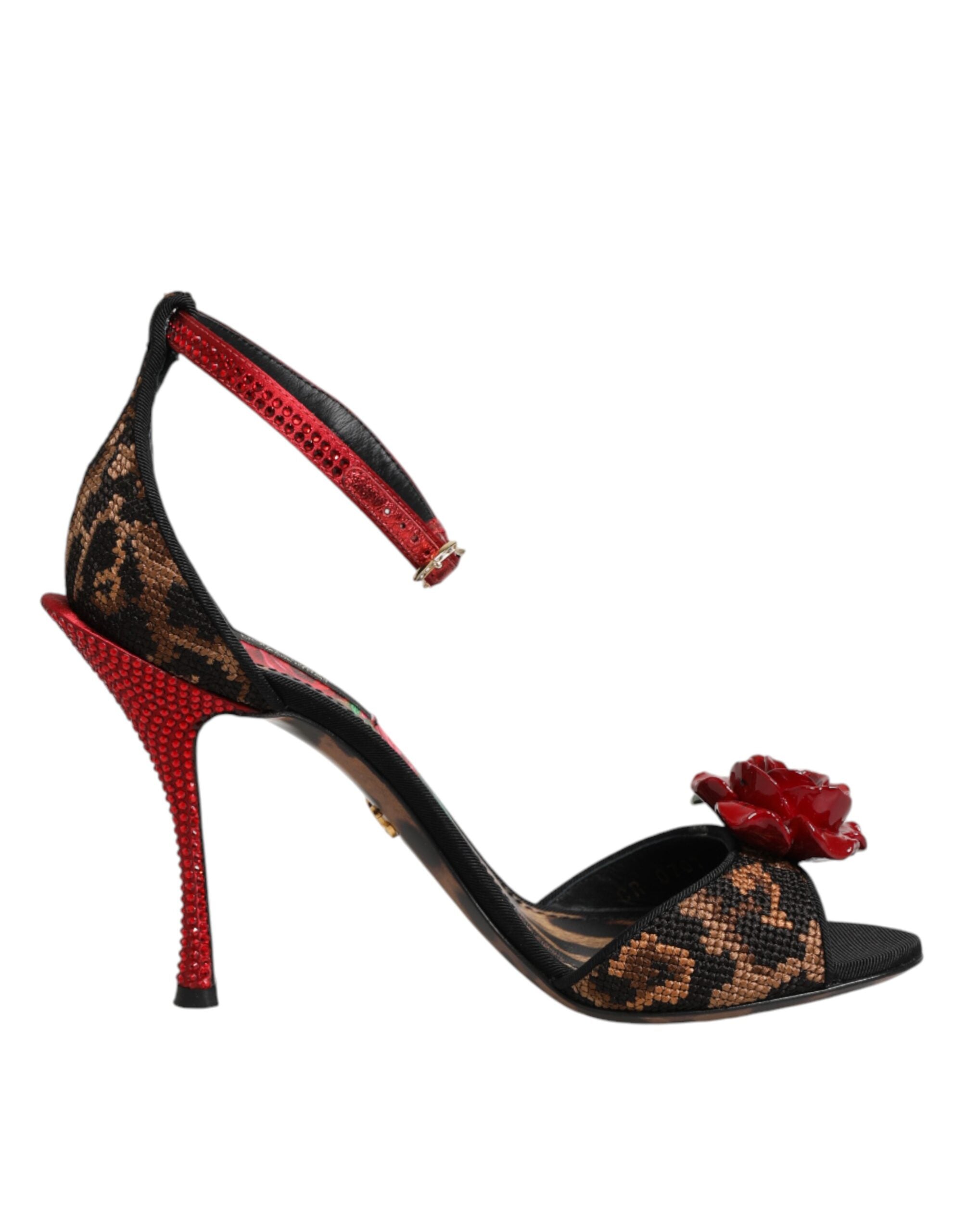 Dolce & Gabbana Brown Leopard Crystal Roses Sandals Shoes for Women