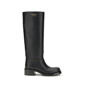 Prada Black Calf Leather Bos Taurus High Heel Boots