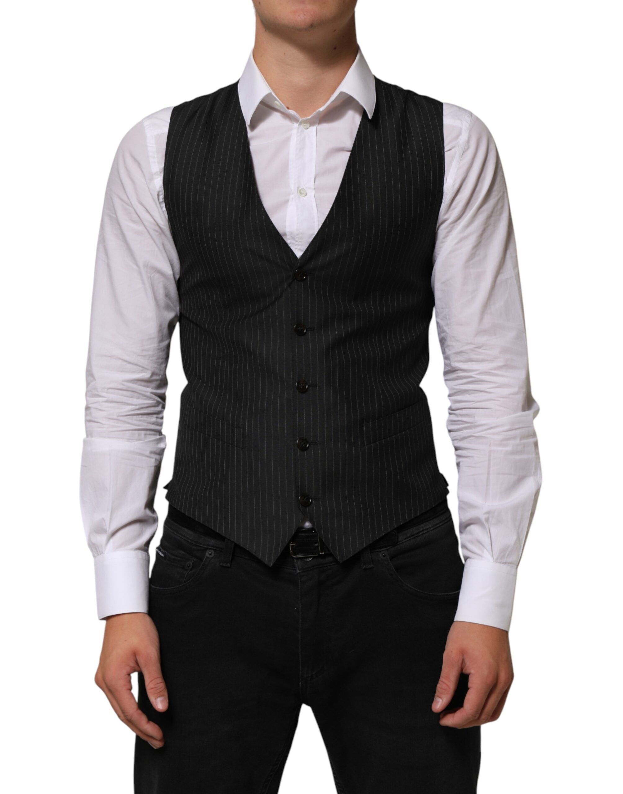 Dolce & Gabbana Black Wool Men Dress Formal Waistcoat Vest Secondary image