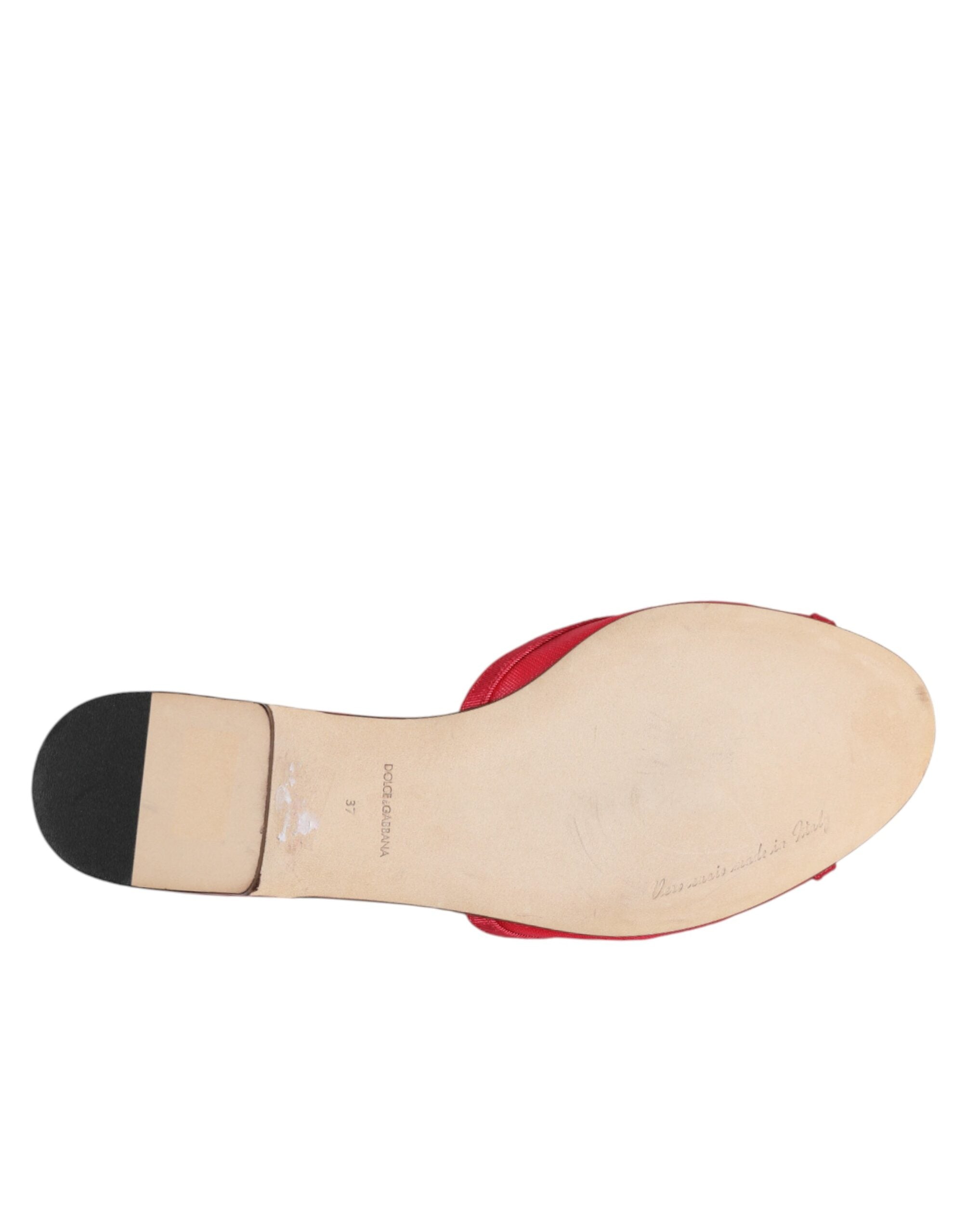 Dolce & Gabbana Red Embellished Flats Slip On Sandals Shoes