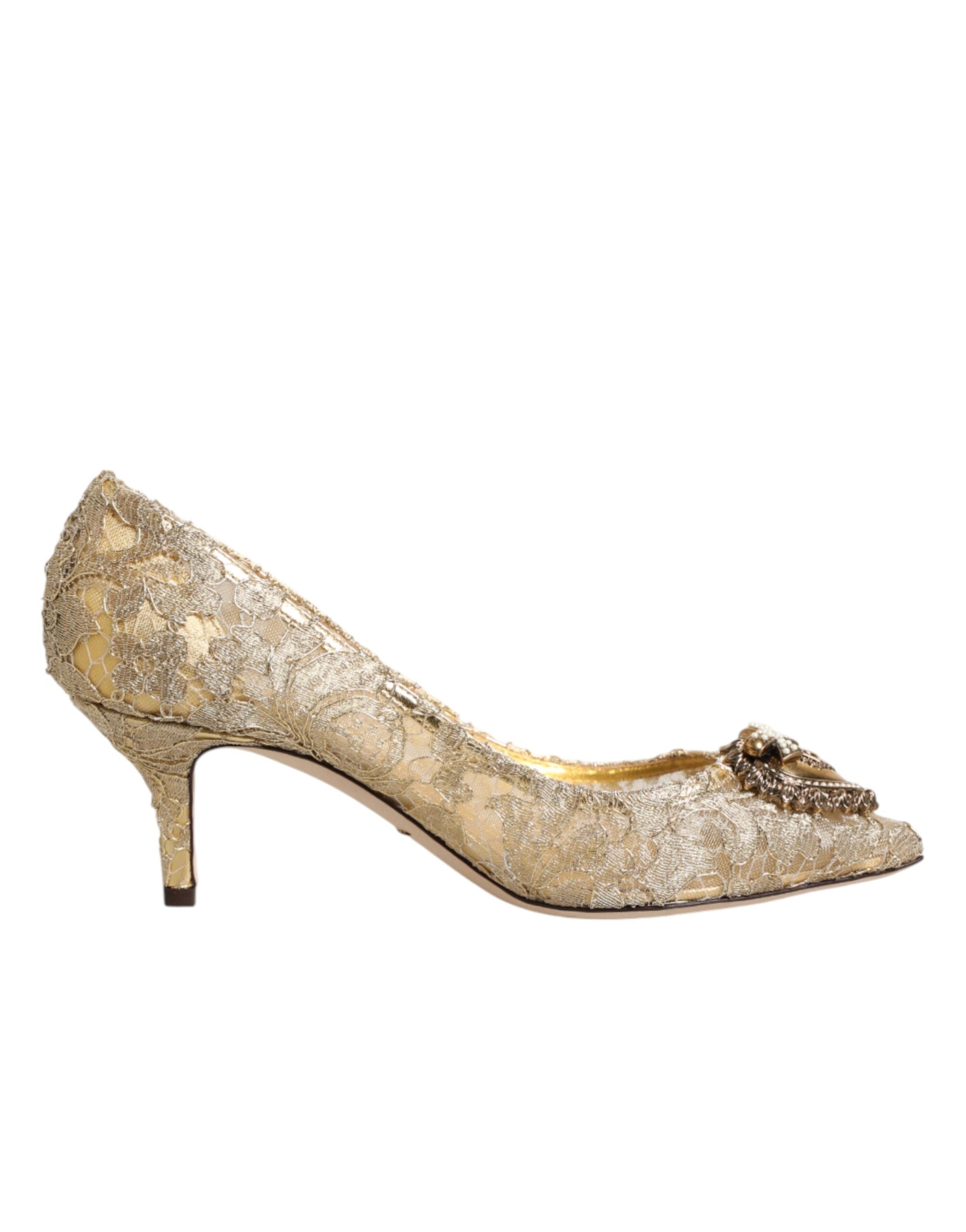 Dolce & Gabbana Gold Taormina Lace DEVOTION Pumps Shoes for Women