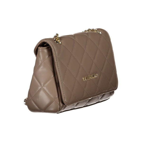 Quilted beige handbag with gold accents on a white background
