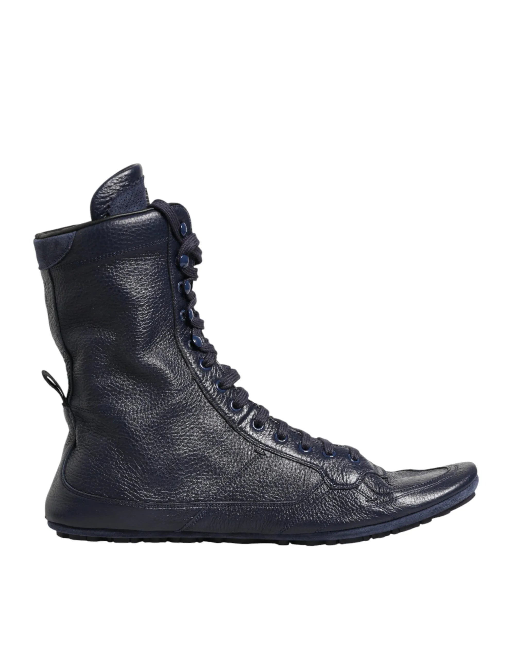 Dolce & Gabbana Dark Blue Deer Leather Mid Calf Boots Shoes - Zachava Main image
