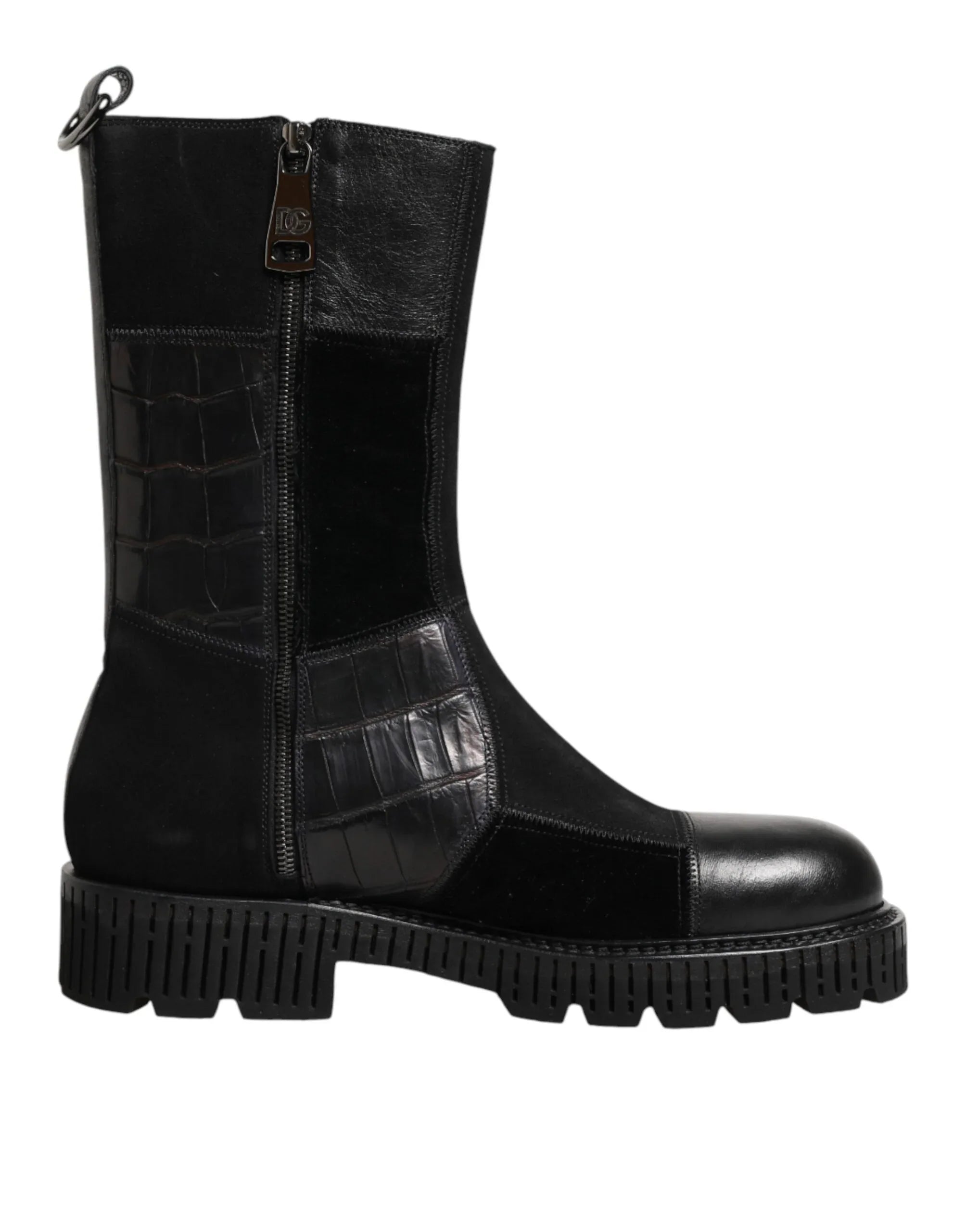Dolce & Gabbana Black Patchwork Leather Mid Calf Boot  Shoes Secondary image