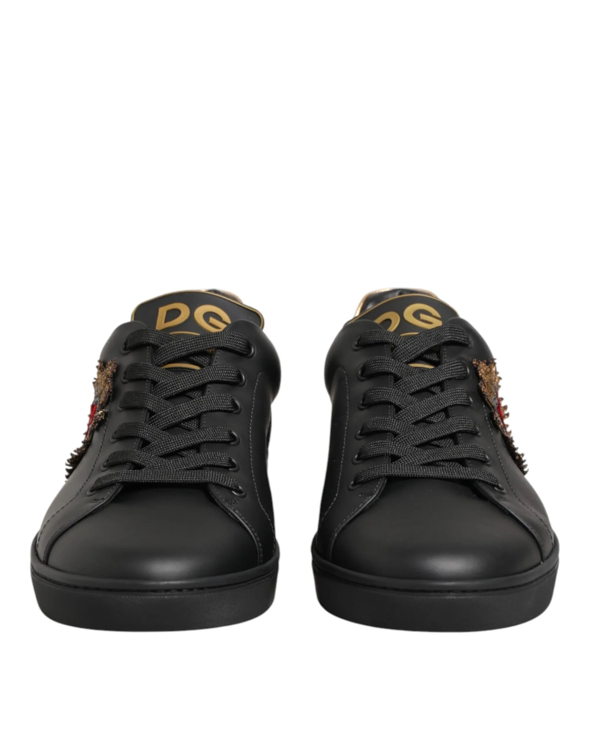 Dolce & Gabbana Black Leather Heart Embellished Sneakers Shoes Secondary image