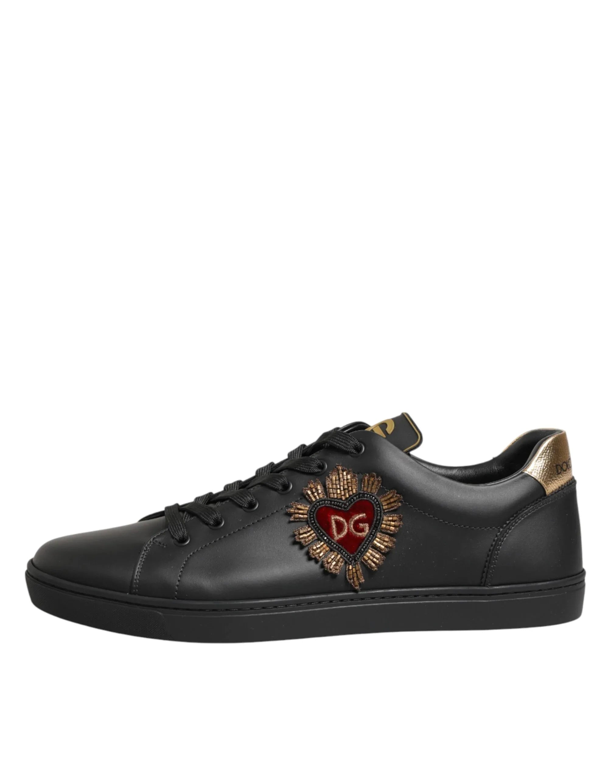 Dolce & Gabbana Black Leather Heart Embellished Sneakers Shoes - Zachava Main image