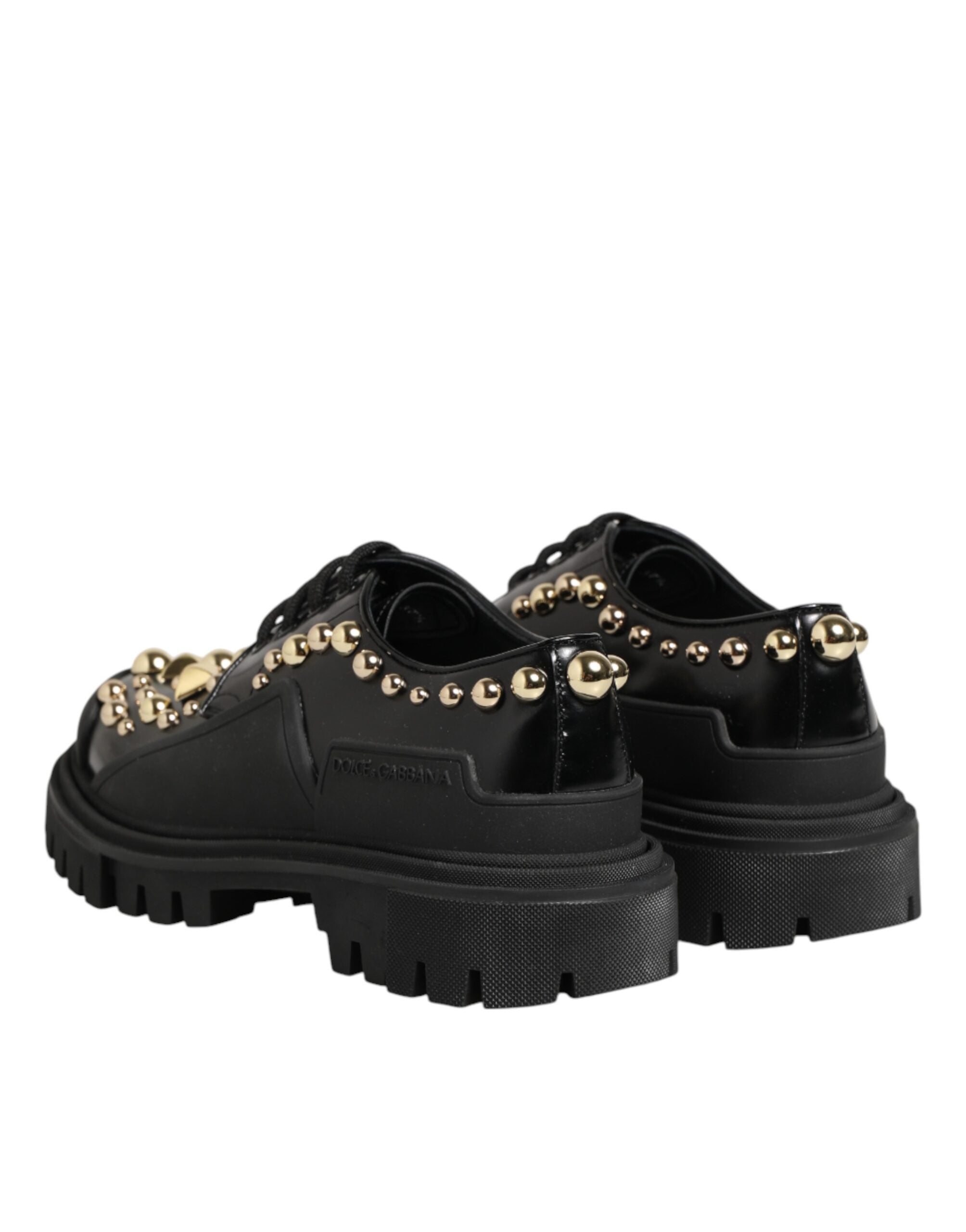 Dolce & Gabbana Black Leather Jeweled Crystals Derby Shoes