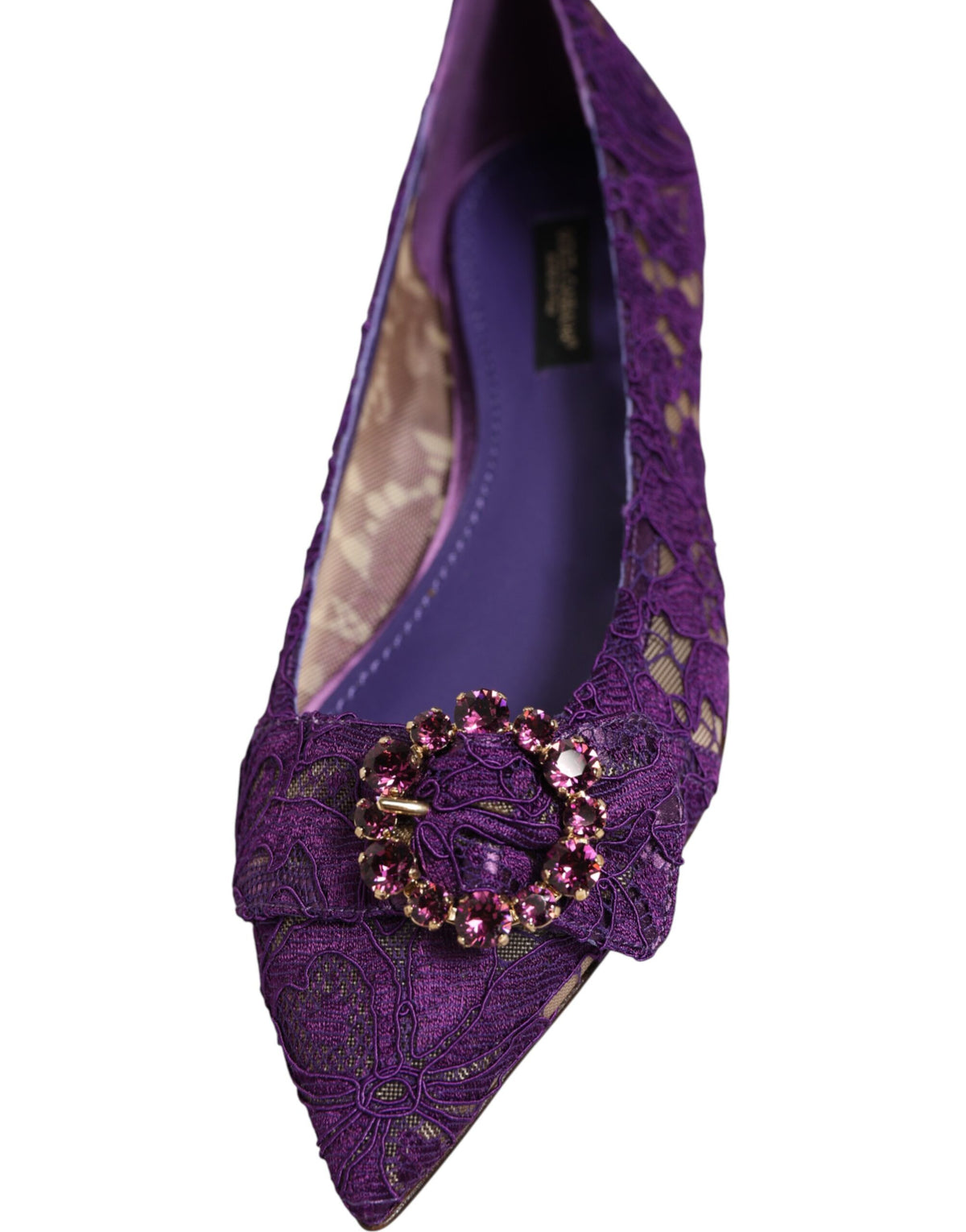 Dolce & Gabbana Purple Taormina Lace Crystals Flats Shoes