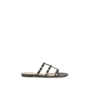 Valentino Garavani Black Calf Leather Bos Taurus Flat Sandals
