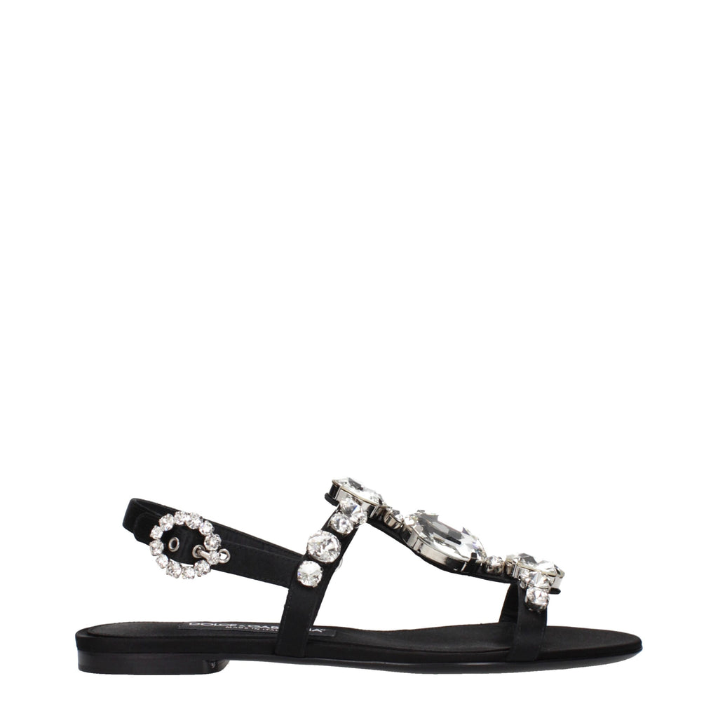 Dolce & Gabbana Black Satin Flat Sandals