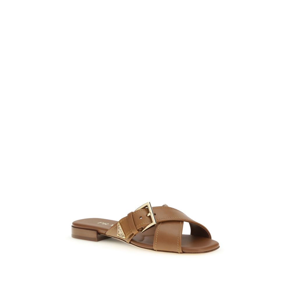 Prada Brown Calf Leather Bos Taurus Flat Sandals