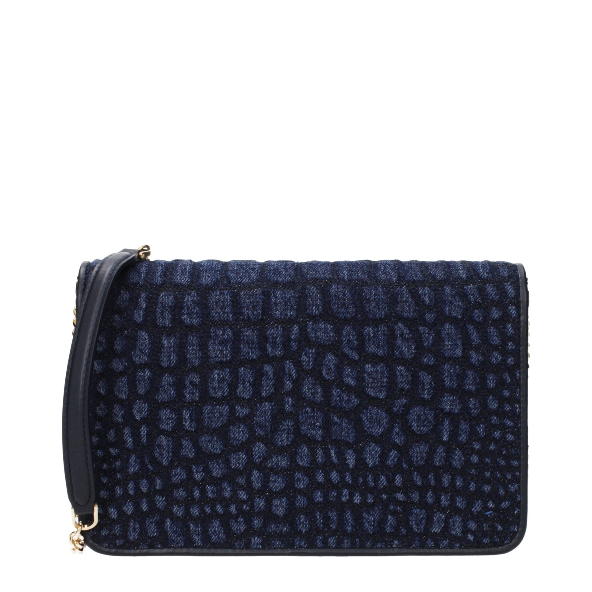 Navy blue textured clutch bag on a white background