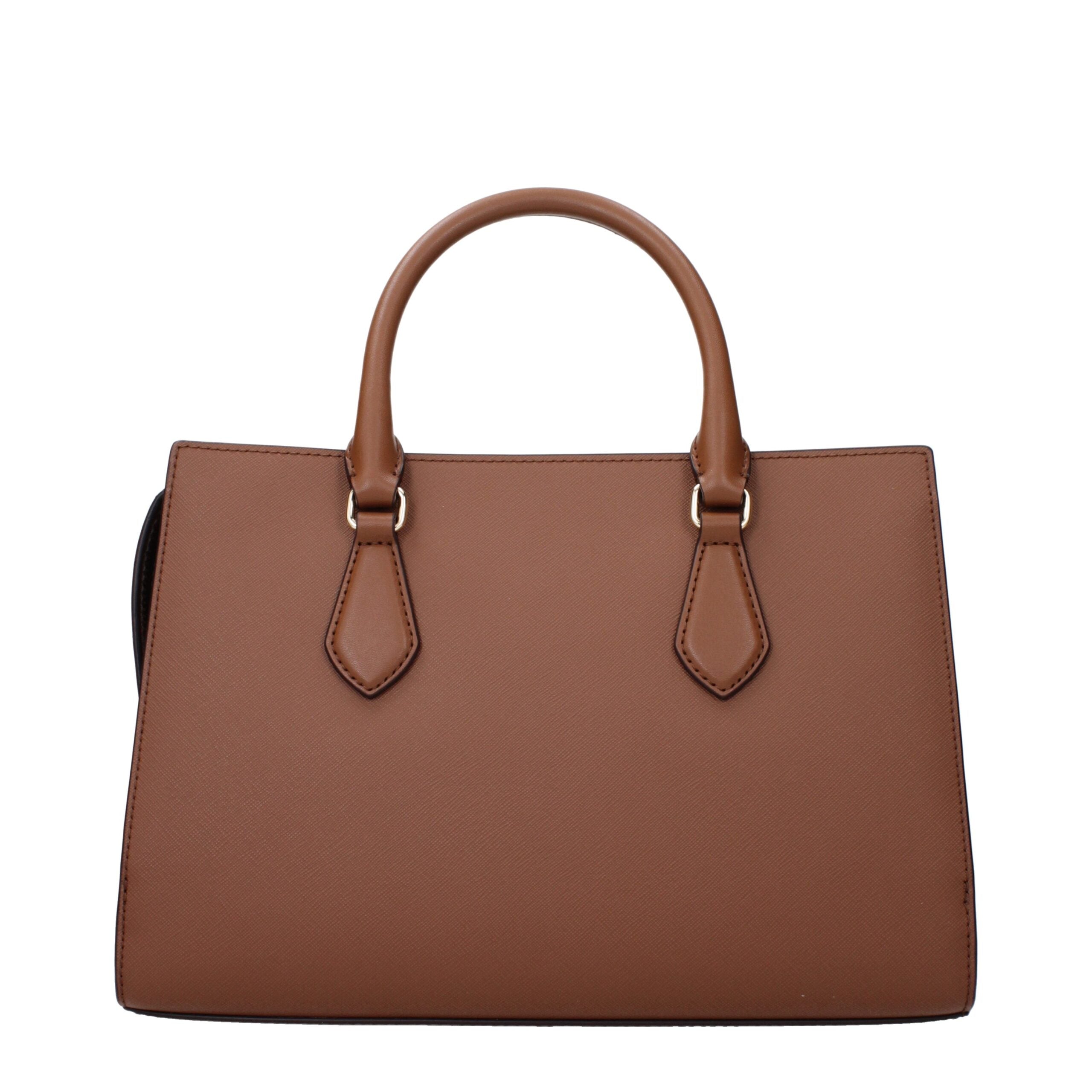 Brown handbag with a white background