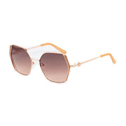 Sunglasses with gold frame and brown gradient lenses on a white background