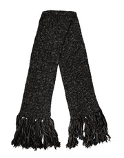 Dolce & Gabbana Black Wool Fringes Neck Wrap Foulard Scarf