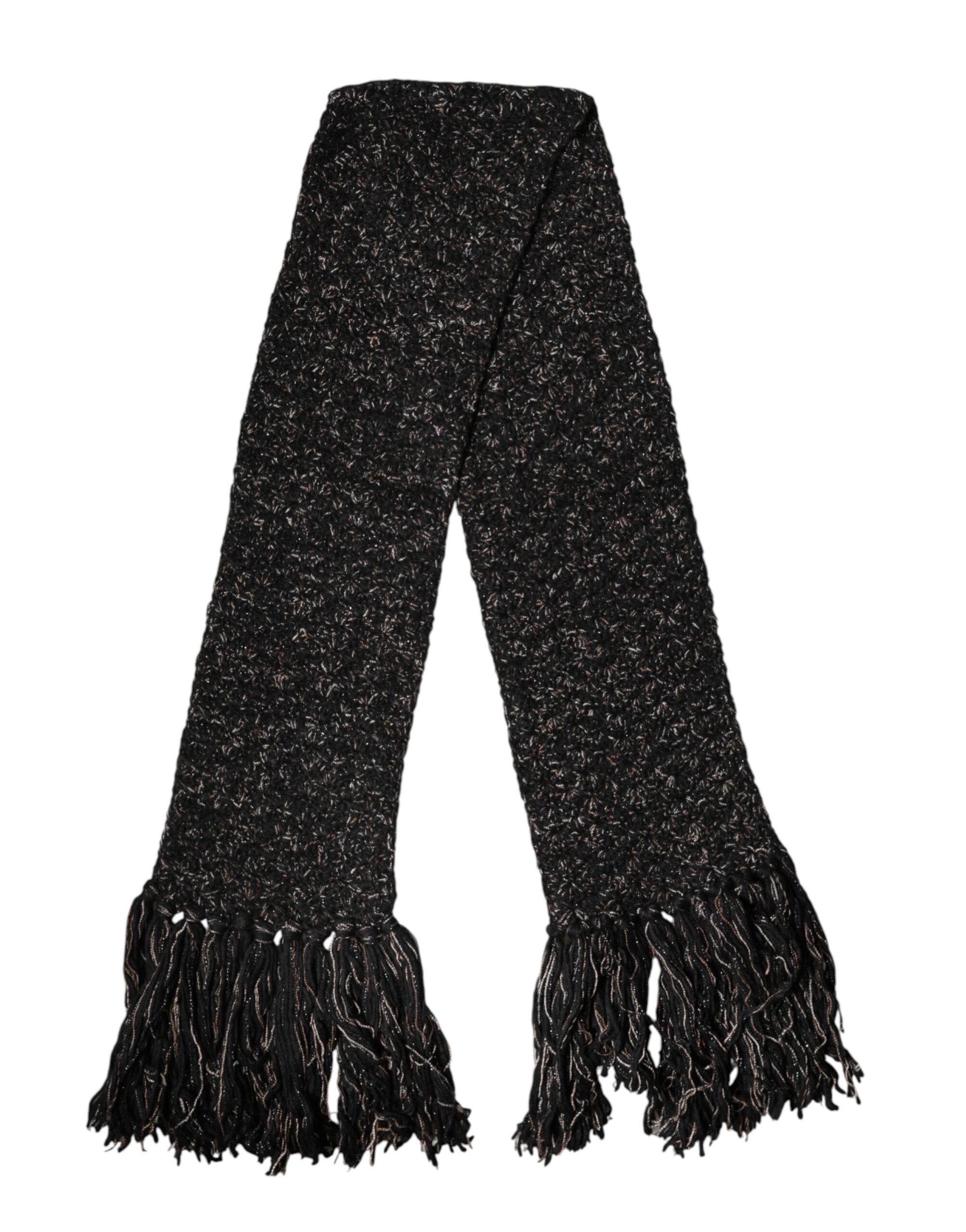 Dolce & Gabbana Black Wool Fringes Neck Wrap Foulard Scarf for Men