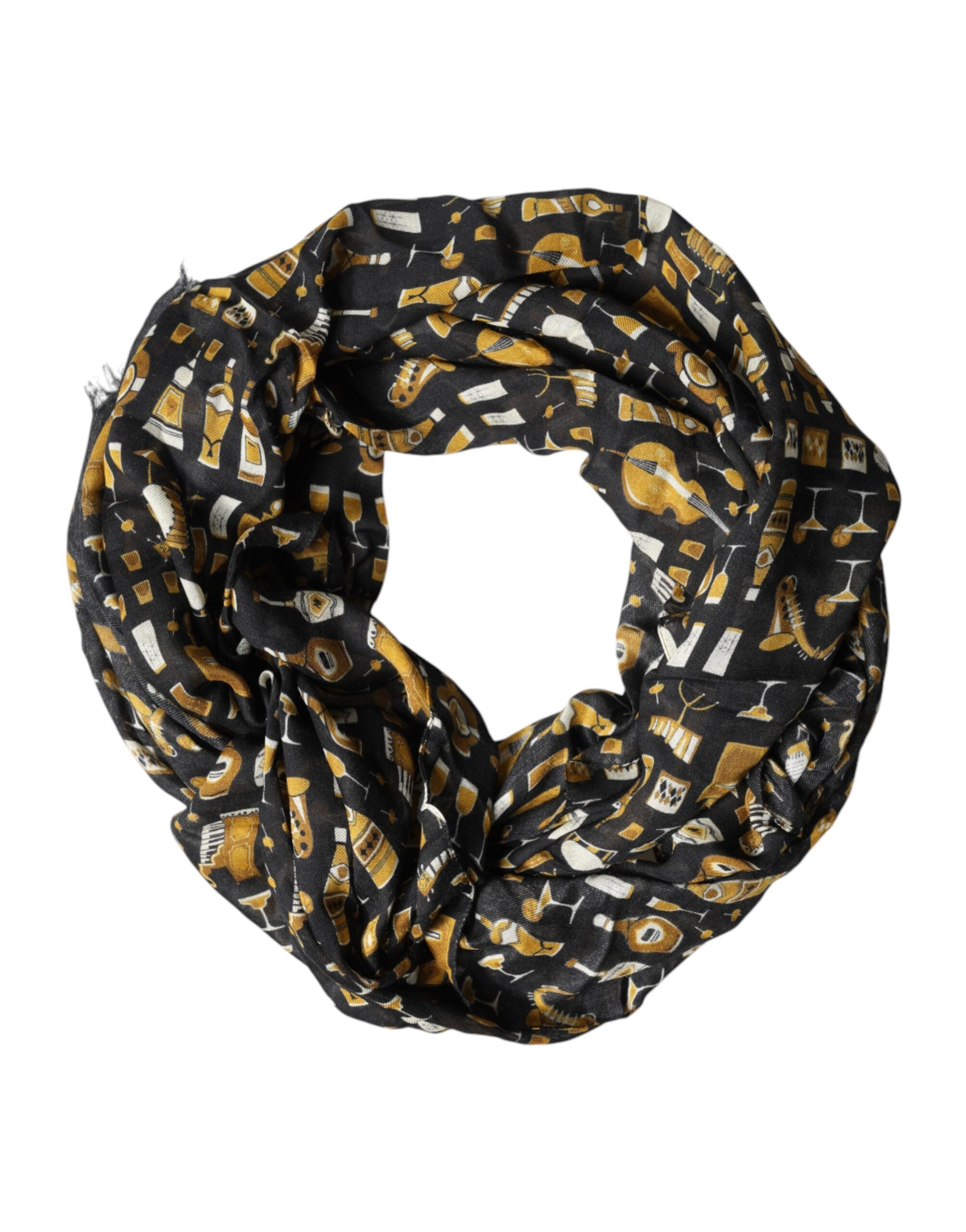 Dolce & Gabbana Black Jazz Club Print Neck Wrap Shawl Scarf for Men
