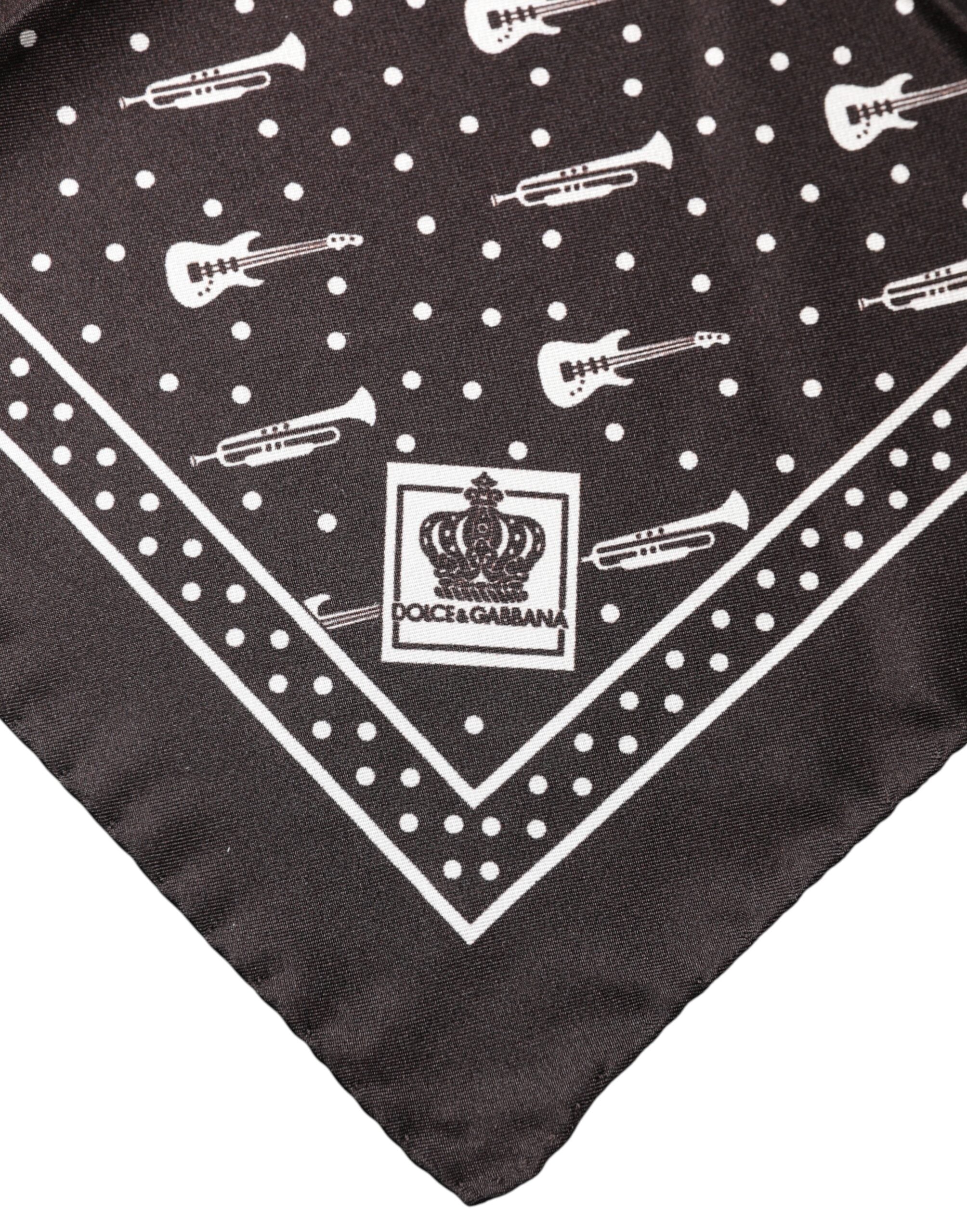 Dolce & Gabbana Black Guitar Trumpet Men Handkerchief Scarf
