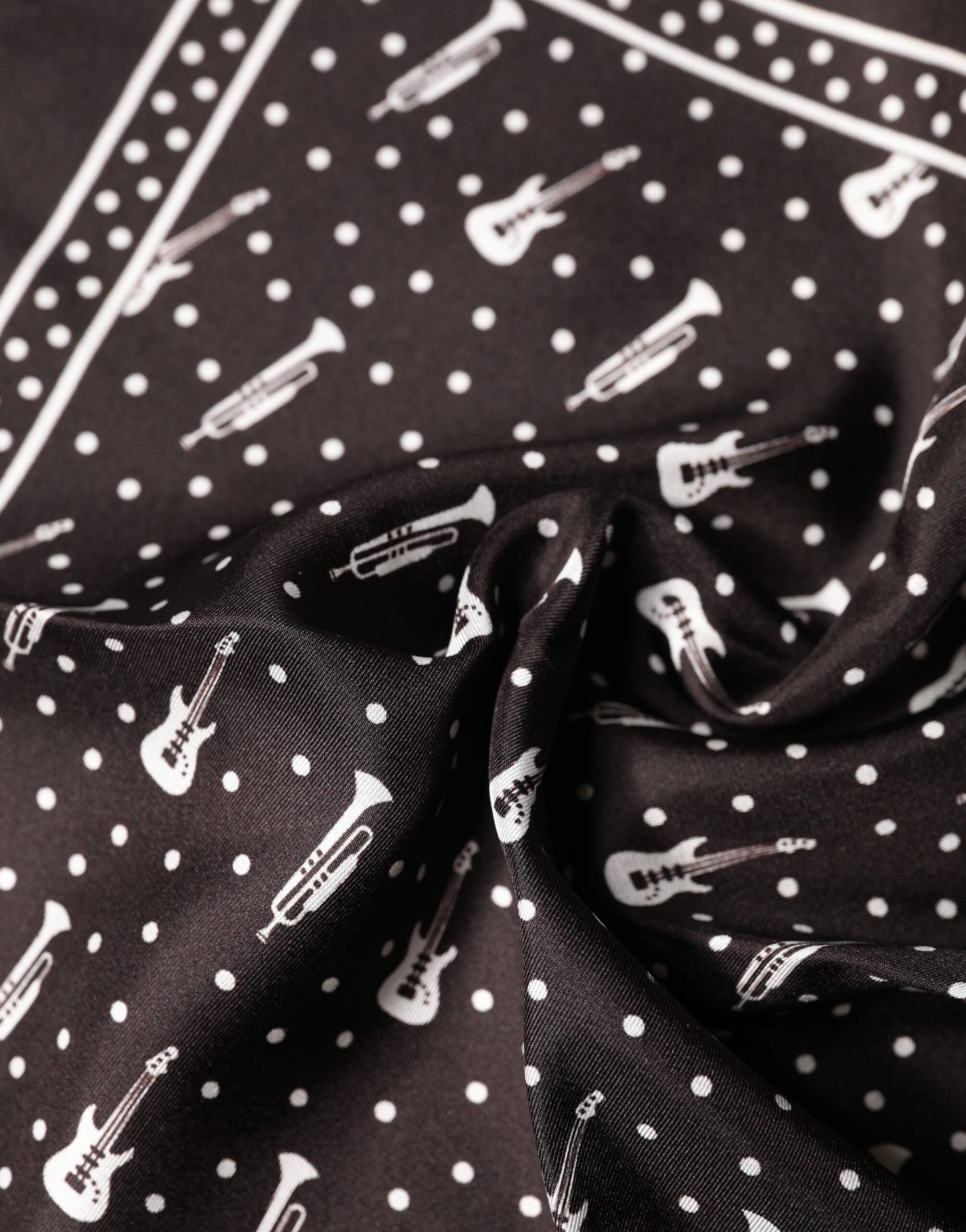 Dolce & Gabbana Black Guitar Trumpet Men Handkerchief Scarf