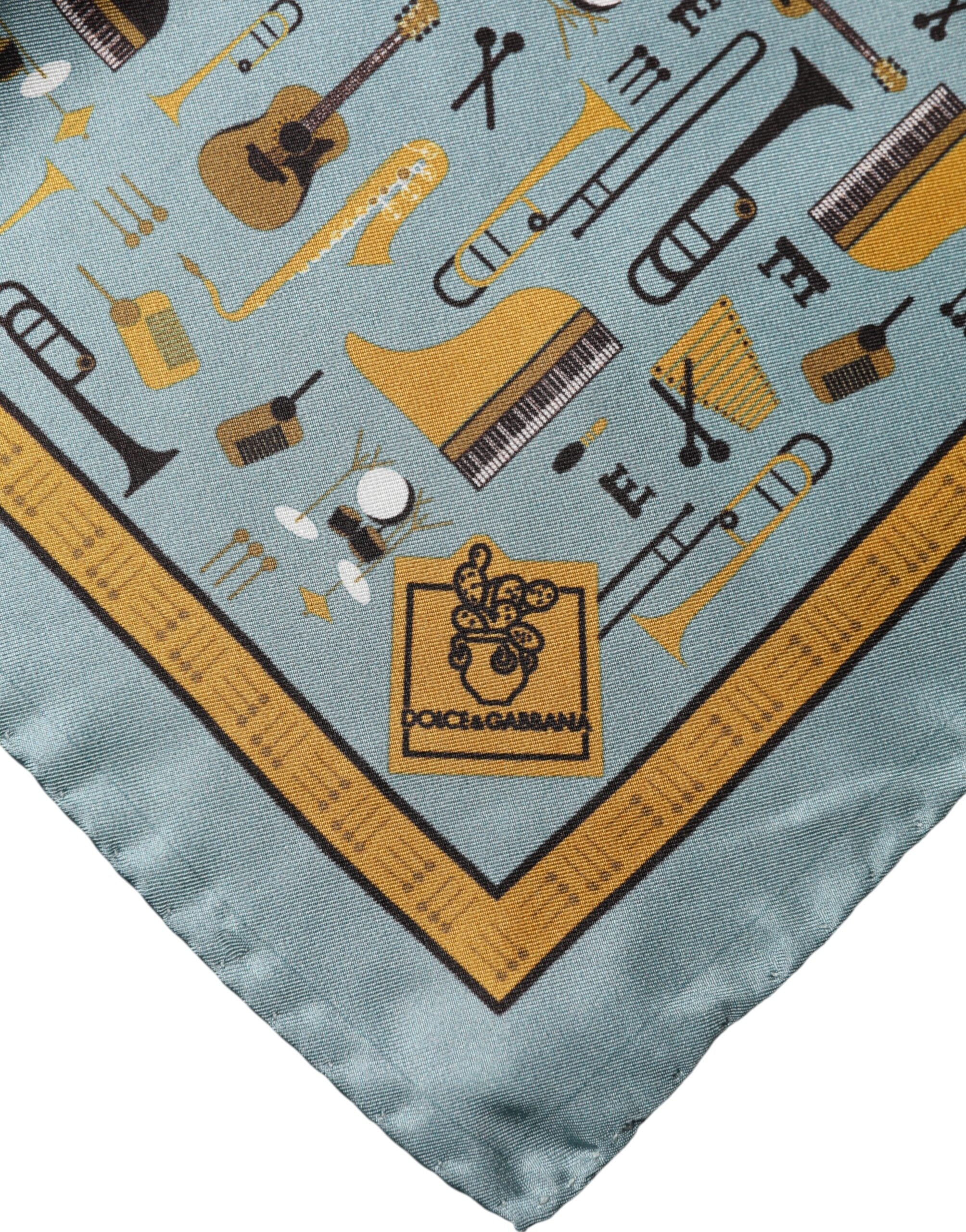 Dolce & Gabbana Blue Jazz Club Square Handkerchief Scarf