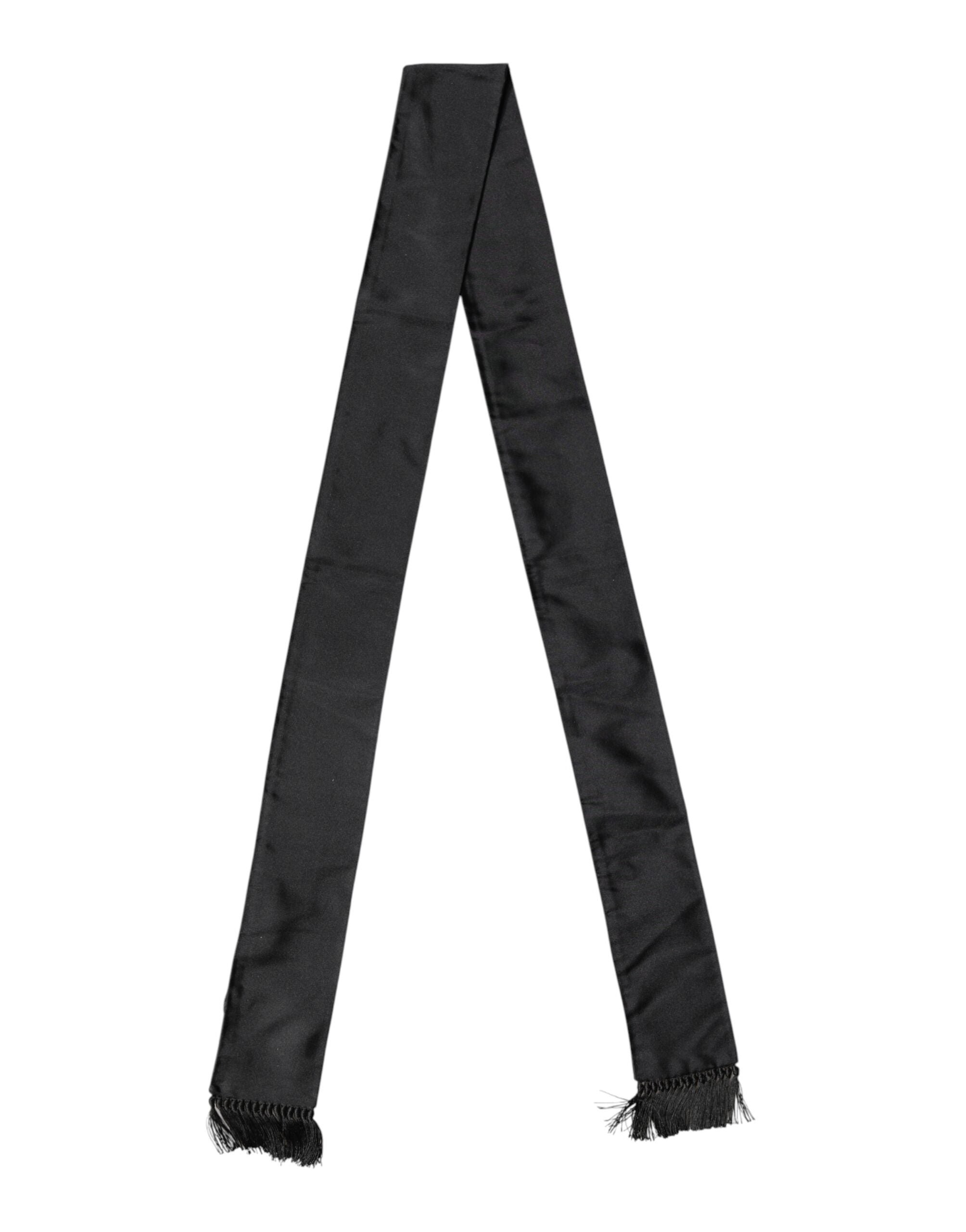 Dolce & Gabbana Black Silk Fringes Neck Wrap Foulard Scarf for Men