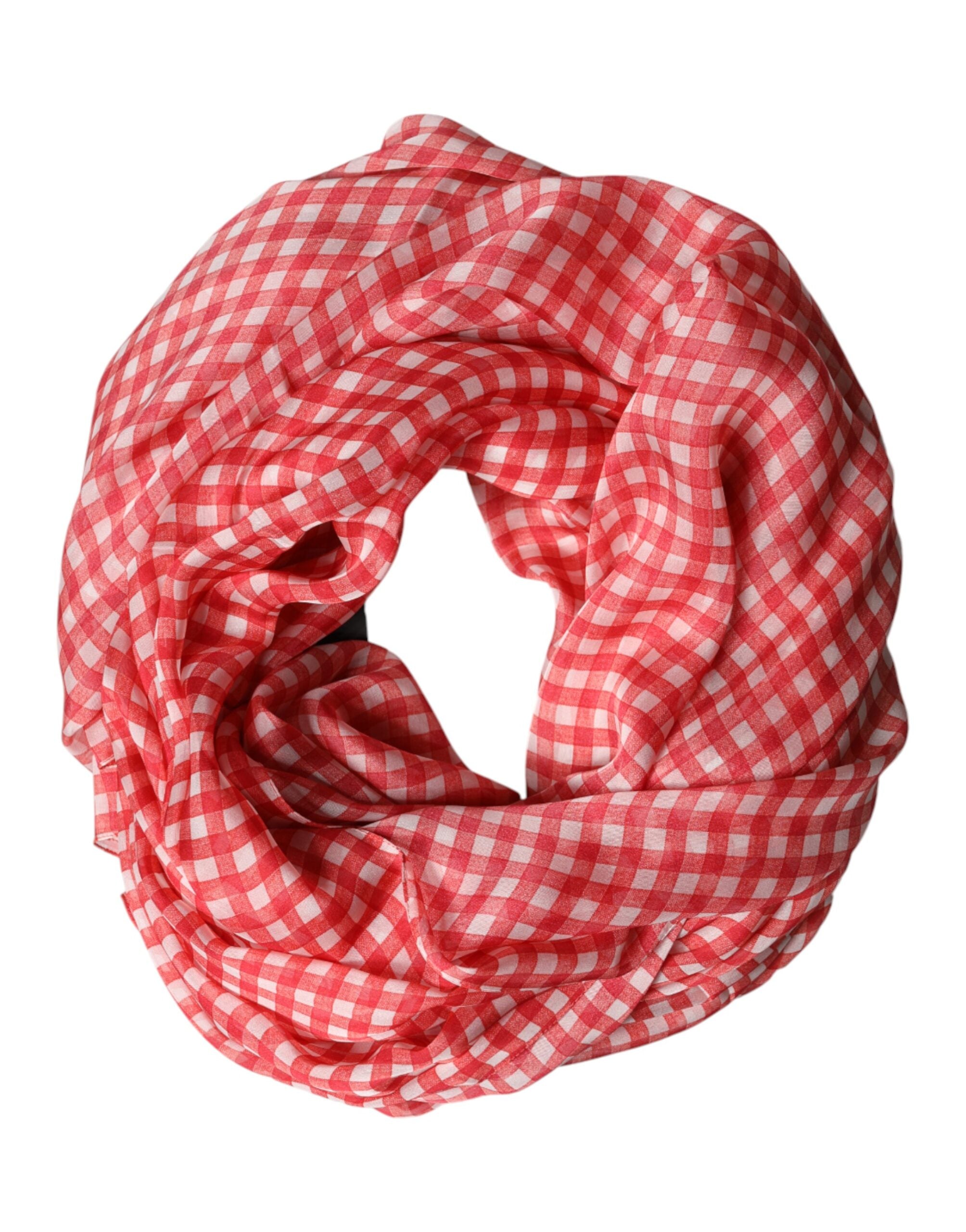 Dolce & Gabbana Red Checkered Silk Neck Wrap Shawl Scarf for Men