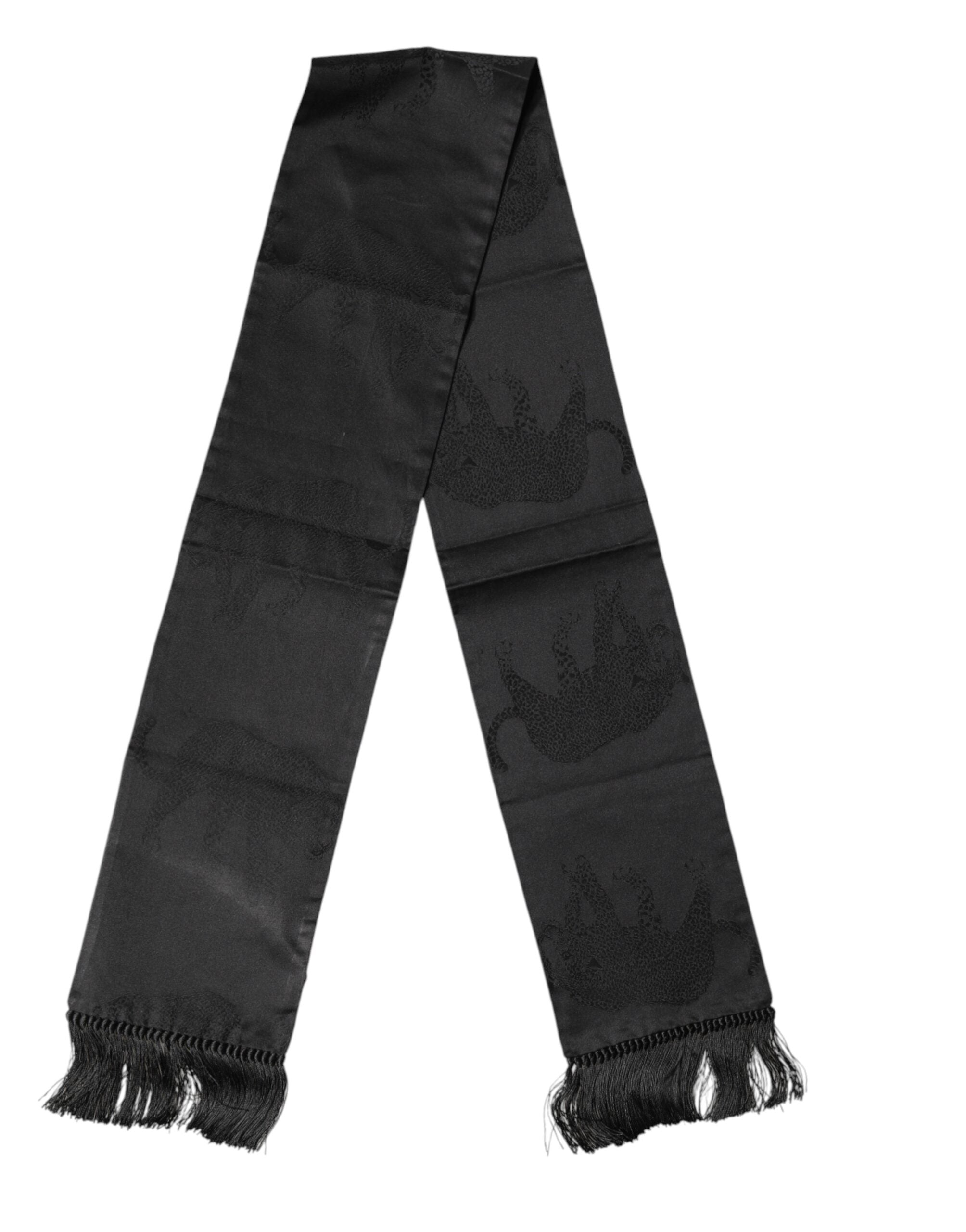 Dolce & Gabbana Black Satin Silk Fringes Neck Foulard Scarf for Men