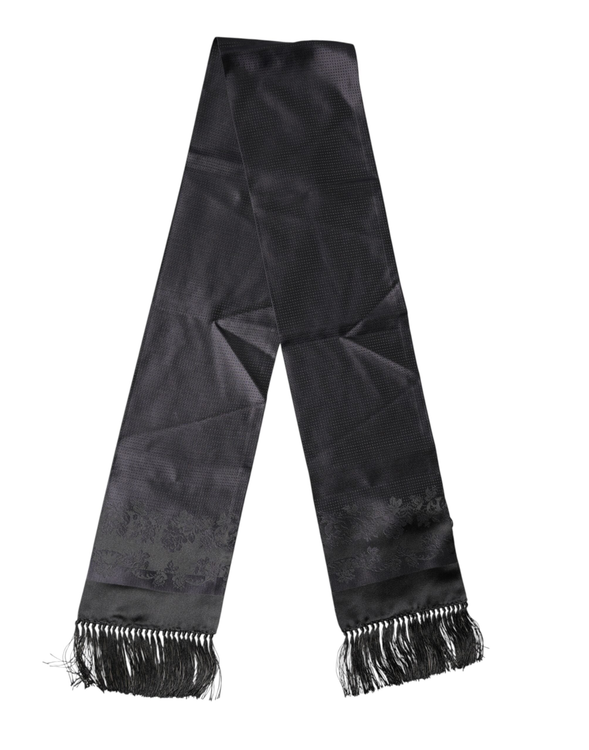 Dolce & Gabbana Black Satin Silk Fringes Neck Foulard Scarf for Men