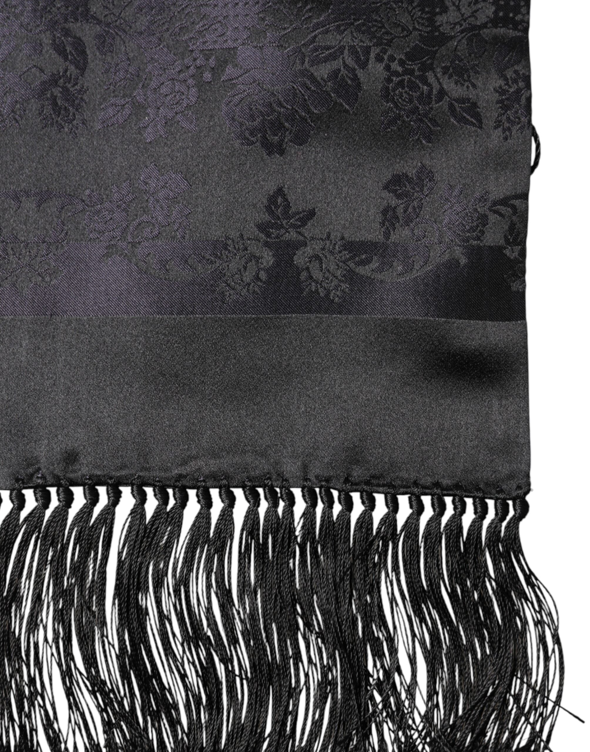 Dolce & Gabbana Black Satin Silk Fringes Neck Foulard Scarf for Men