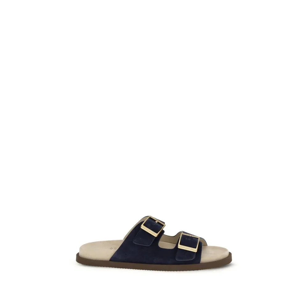 Brunello Cucinelli Black Calf Leather Bos Taurus Sandals - Zachava Main image