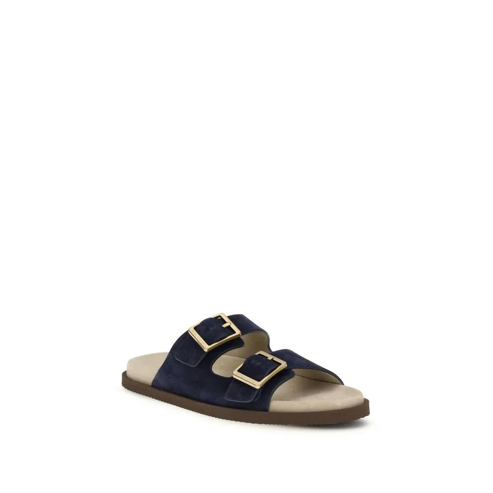 Brunello Cucinelli Blue Calf Leather Bos Taurus Flat Sandals Secondary image