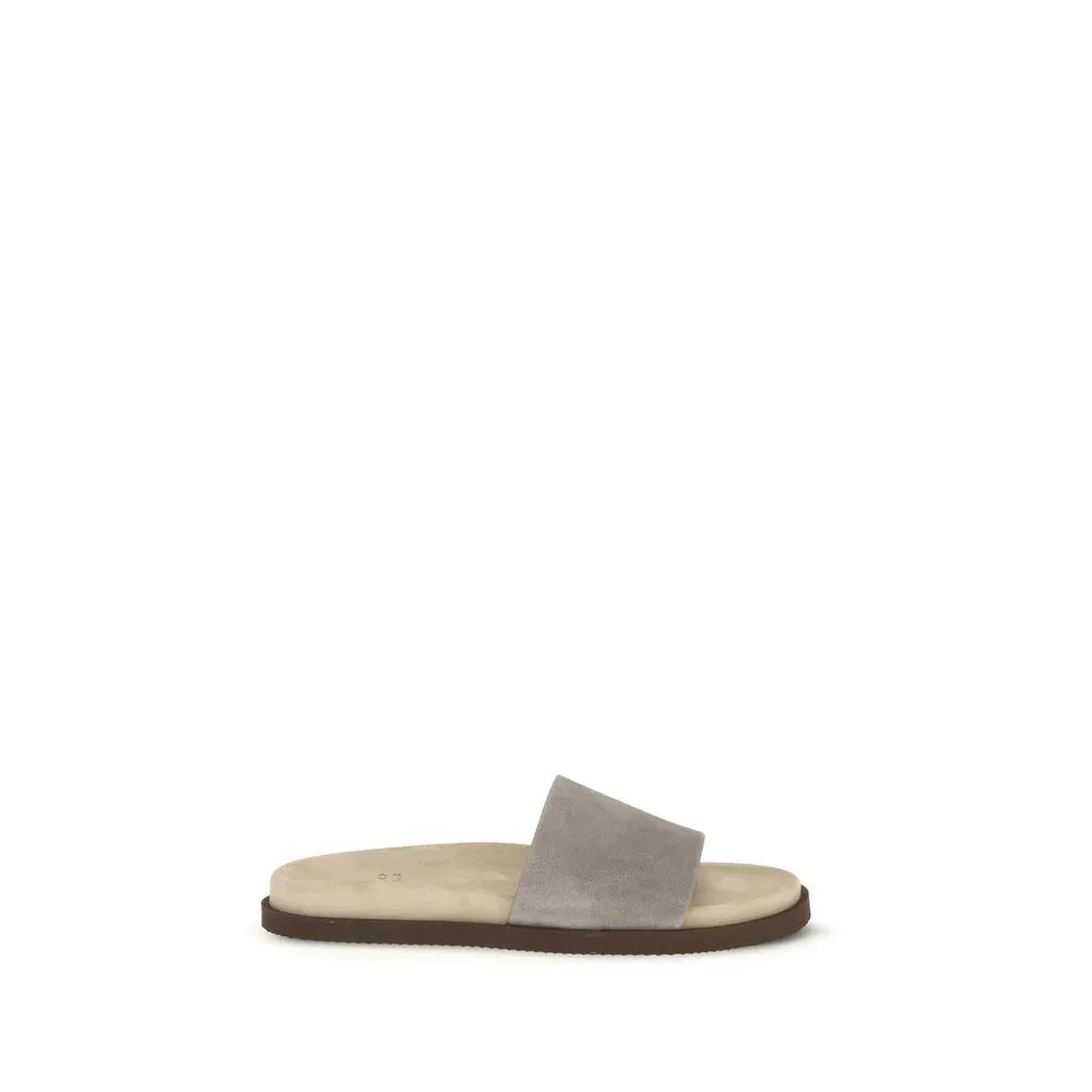 Brunello Cucinelli Gray Lamb Ovis Aries Aries Flat Sandals - Zachava Main image