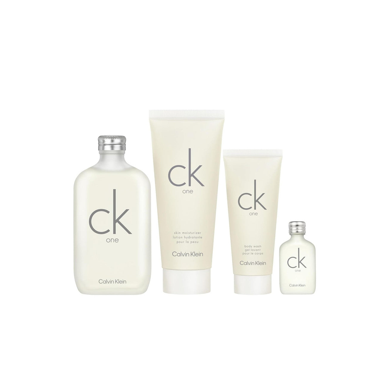 CK ONE 4 PCS SET FOR MEN: 6.7 EAU DE TOILETTE SPRAY + 15 ML EAU DE TOILETTE MINI + 6.7 SKIN MOISTURIZER + 3.3 BODY WASH Main image