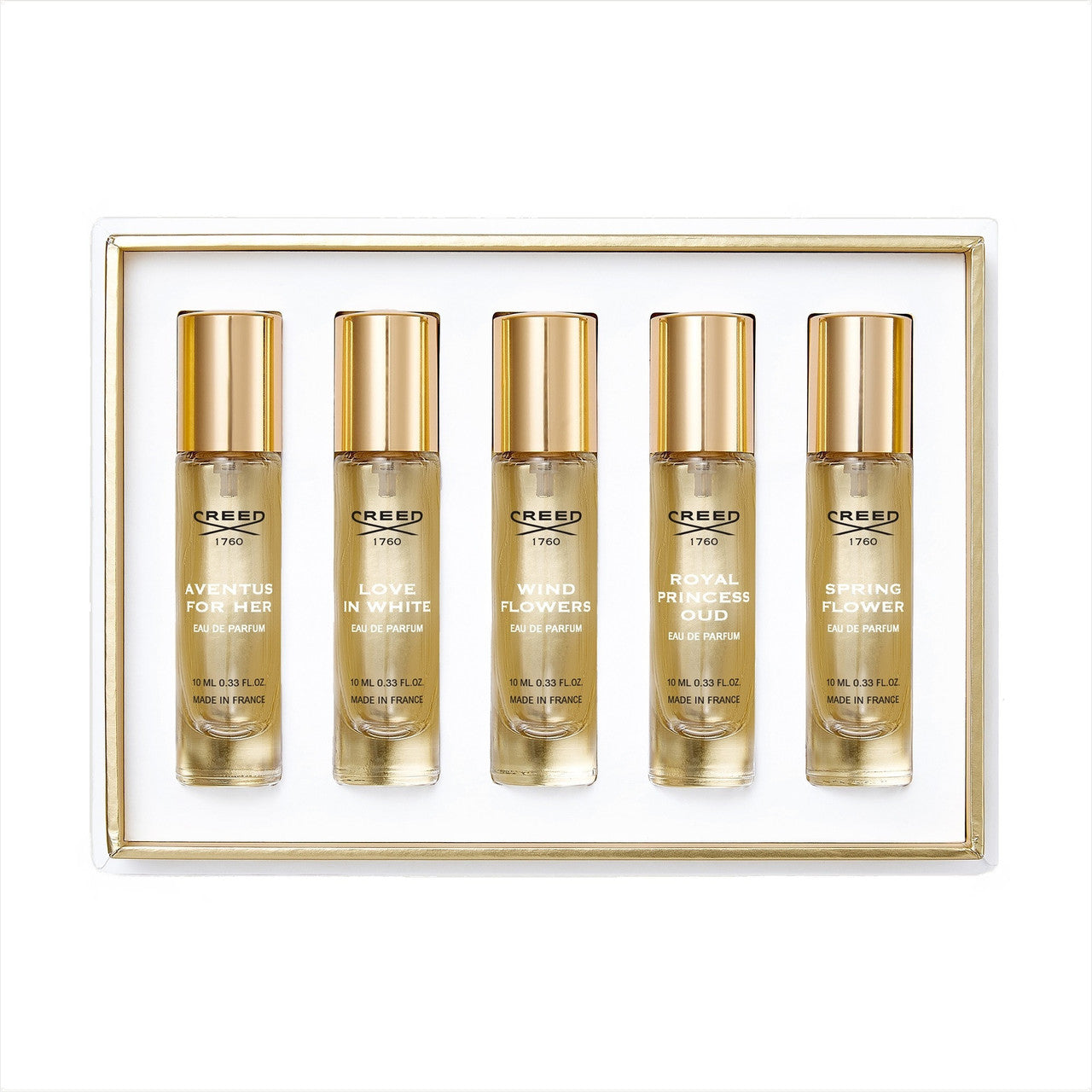 CREED 5 * 0.33 EAU DE PARFUM SPRAY SET FOR WOMEN: AVENTUS FOR HER + LOVE IN WHITE + WIND FLOWERS + ROYAL PRINCESS OUD + SPRING FLOWER Main image