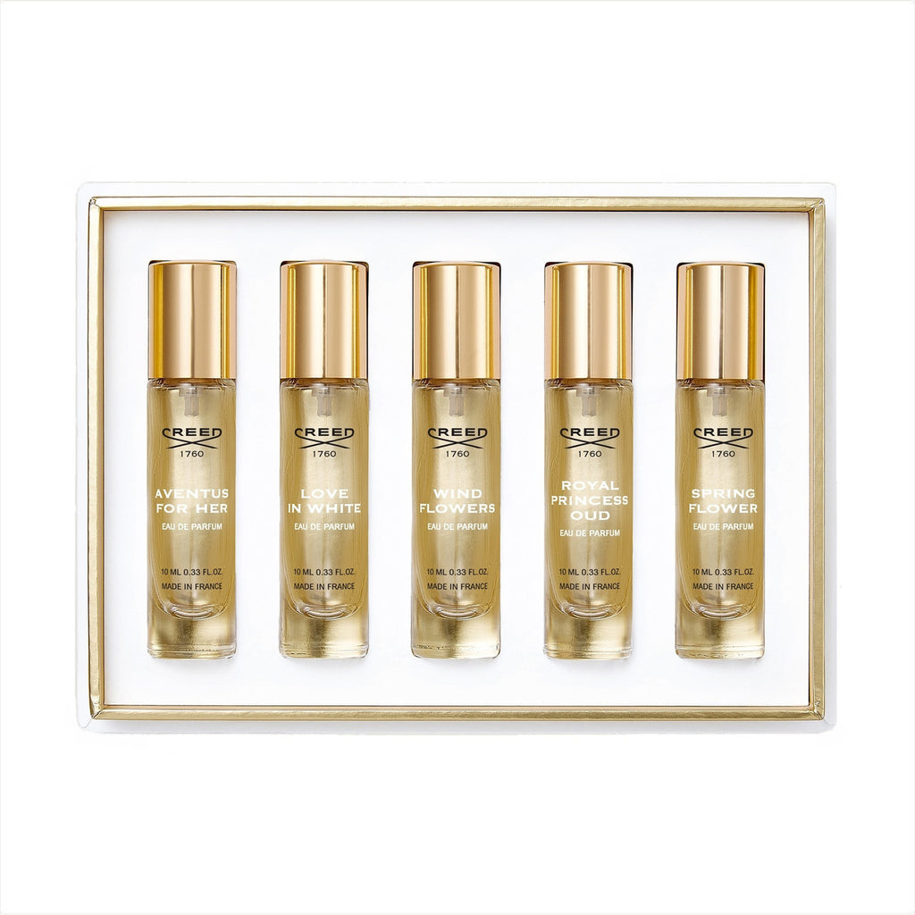 CREED 5 * 0.33 EAU DE PARFUM SPRAY SET FOR WOMEN: AVENTUS FOR HER + LOVE IN WHITE + WIND FLOWERS + ROYAL PRINCESS OUD + SPRING FLOWER