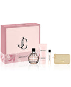 JIMMY CHOO 4 PCS SET FOR WOMEN: 3.3 EAU DE PARFUM SPRAY + 0.25 EAU DE PARFUM SPRAY + 3.3 BODY LOTION + POUCH