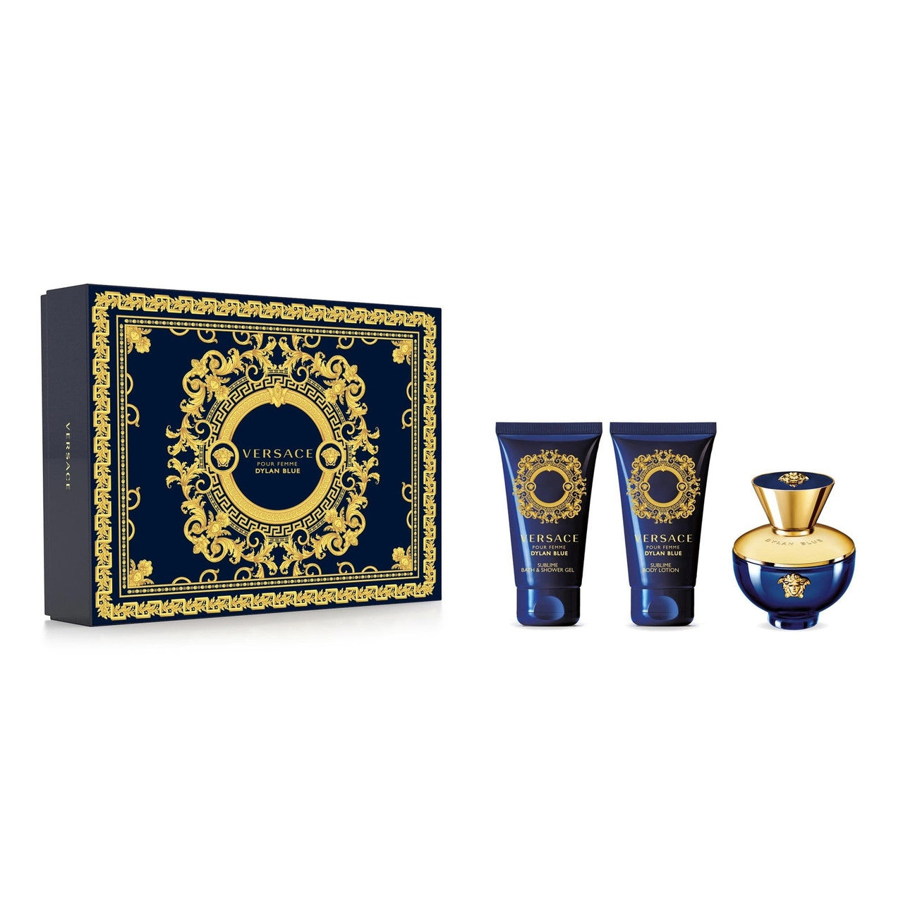 VERSACE DYLAN BLUE 3 PCS SET FOR WOMEN: 1.7 EAU DE PARFUM SPRAY + 1.7 BATH & SHOWER GEL + 1.7 BODY LOTION Main image