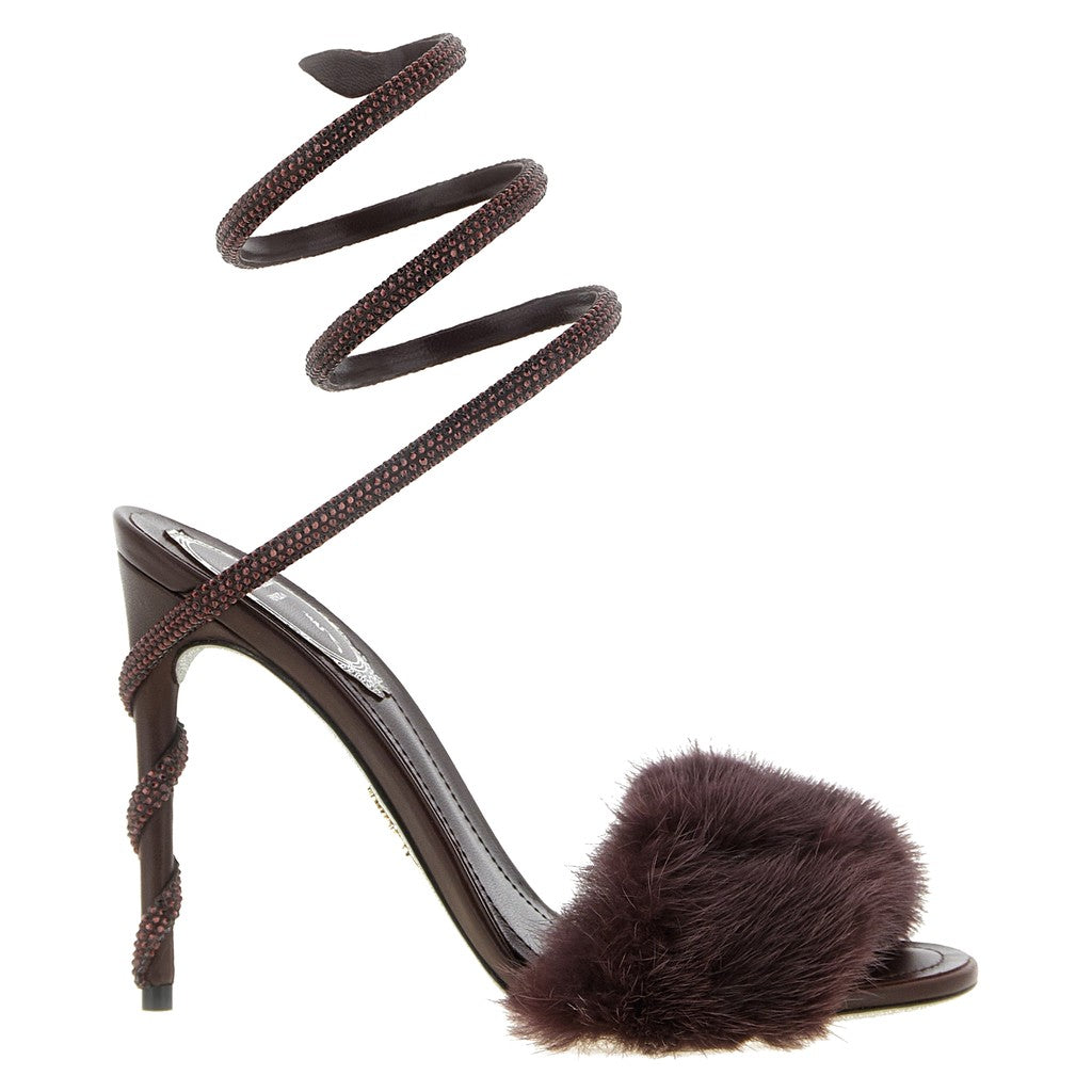 RENE CAOVILLA Bordeaux Viscose Stiletto Heel Sandals for Women